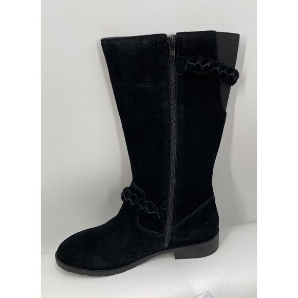 LANDS END Molly Riding Boots Girls 7 M Full-Zip Leather Black Suede - Picture 1 of 4